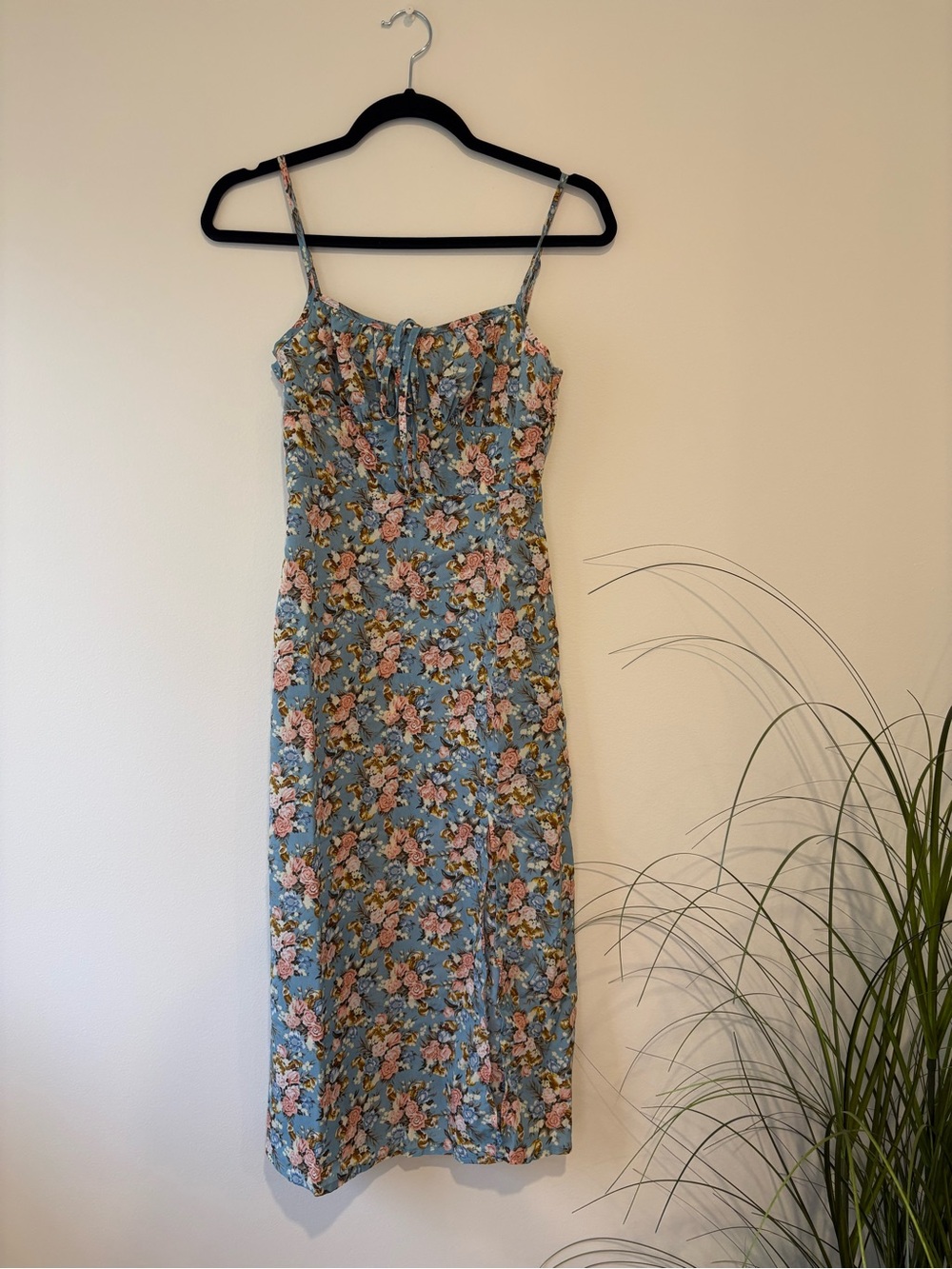 SHEIN Blue Floral Midi Dress with Pink Flowers